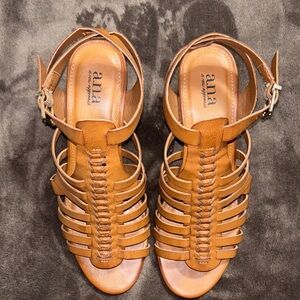 a.n.a Brown Strappy Heels, Sz 8